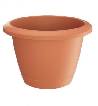 Pot bunga bundar "Respana Basic" dengan cawan - 14 cm - berwarna terakota - 