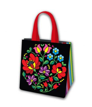 Black Ethnic Flowers shopping bag - 34 x 34 x 22 cm - 