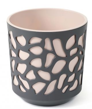 Contenitore per vaso "Duet" bicolore - 19,5 cm - grigio antracite / beige chiaro - 