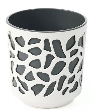 Contenitore per vasi "Duet" bicolore - 19,5 cm - bianco crema / grigio antracite - 
