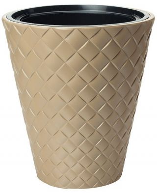 Fioriera rotonda "Makata" con inserto - 30 cm - caffè latte - 