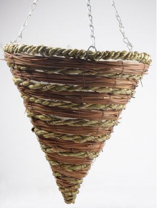 Wickerwork cone-shaped hanging flower basket - 30 cm - model FL9183