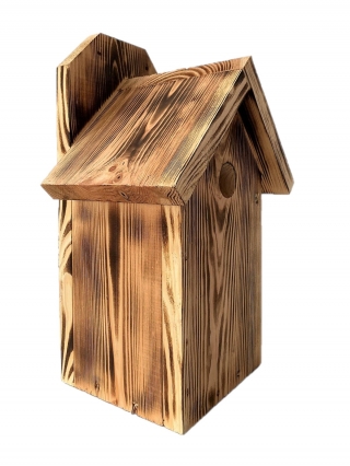 Casa de passarinho na parede para mamas, pardais e pica-pau - madeira carbonizada - 