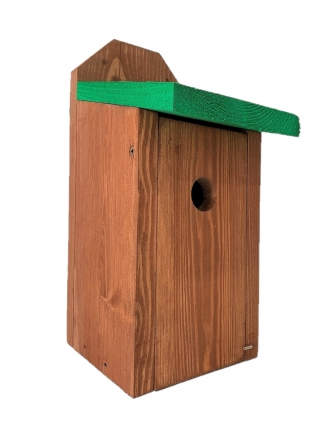 Fuglehus til bryster, træspurve og fluesnældere - til montering på vægge - brun med grønt tag - 