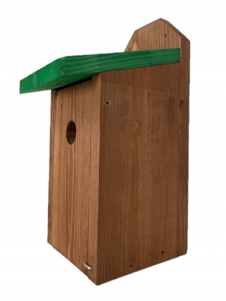 Birdhouse rinnalle, puunvarpunen ja kärpäset - seiniin asennettavaksi - ruskea ja vihreä katto - 