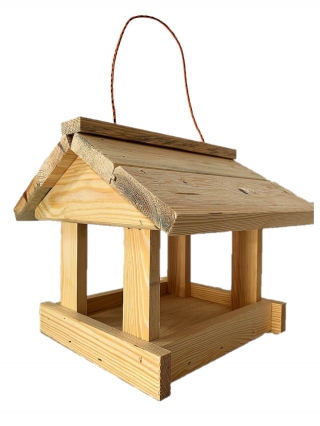 Alimentador de pássaros suspensos clássico - madeira crua - 