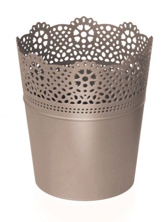 Round flower pot with lace - 16 cm - Lace - Mocca