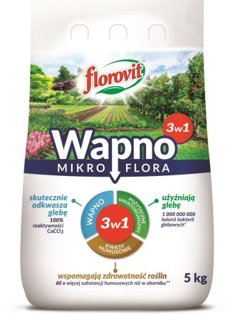 Granulované vápno 3 v 1 - vápno, použiteľné baktérie a humus - Mikroflora - Florovit® - 5 kg - 