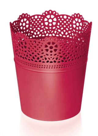 Pot bunga bundar dengan renda - 16 cm - Renda - Rapsberry - 