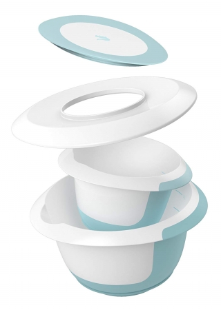 Комплект Marla - купа за смесване с дъно на вендуза + пръстен за ограничаване на разлива + стъргало за купа - върба зелено - 