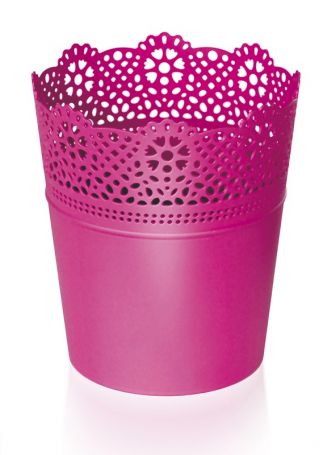 Round flower pot with lace - 13,5 cm - Lace - Fuchsia