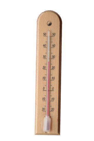 เครื่องวัดอุณหภูมิโค้งไม้สีน้ำตาลอ่อนในร่ม - 45 x 205 มม - 