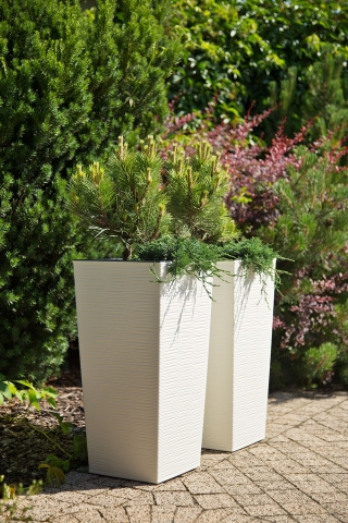 "Finezja" kvadratni visoki sadilnik z vložkom - 19 cm - dleto, kremno belo - 