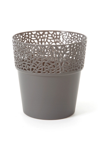 "Rosa" mesh pot casing with a lace-like finishing - 13 cm - anthracite-grey