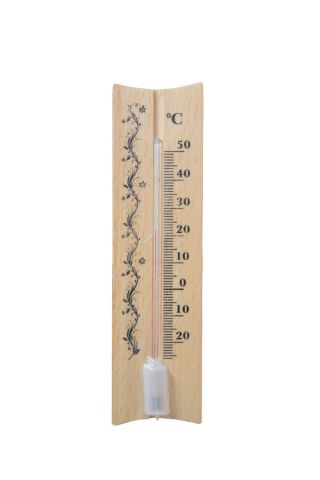 Indoor wooden light brown straight thermometer - 40x150 mm