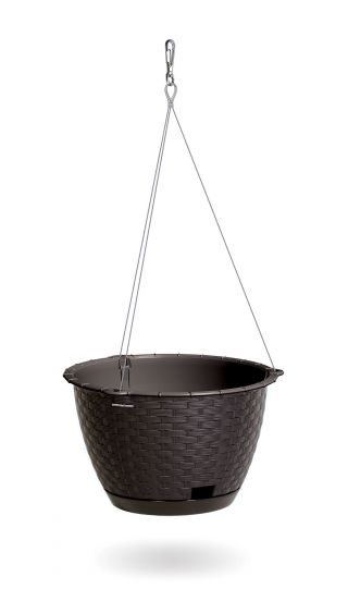 "Ratolla" rundt hengende plantepot med tallerken - på en rustfri stålkjede - 24 cm - umber, mørkebrun - 