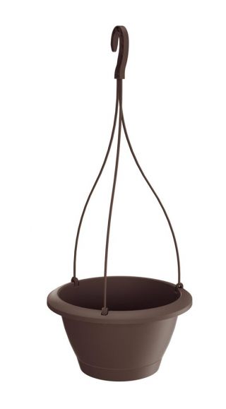 「Respana W」受け皿付きラウンド吊り植木鉢-23.5 cm-ブラウン - 
