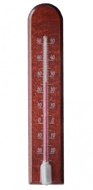 Siseruumides kasutatav puidust mahagooniline kaarjas termomeeter - 45 x 205 mm - 