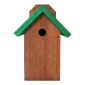 בית ציפורים רכוב לקירות לציצים, דרורים וערמות-חום - חום עם גג ירוק - 