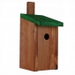 Casita para pájaros, gorriones y papamoscas - marrón con techo verde - 