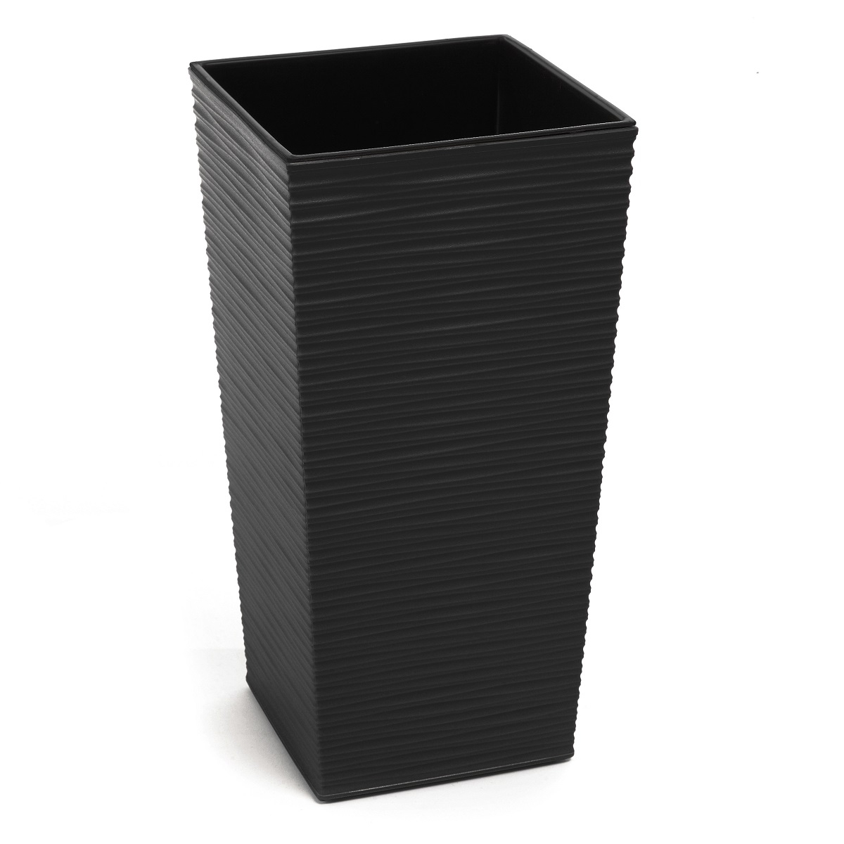 Square flower pot with an insert Finezja Dłuto 25 cm Black