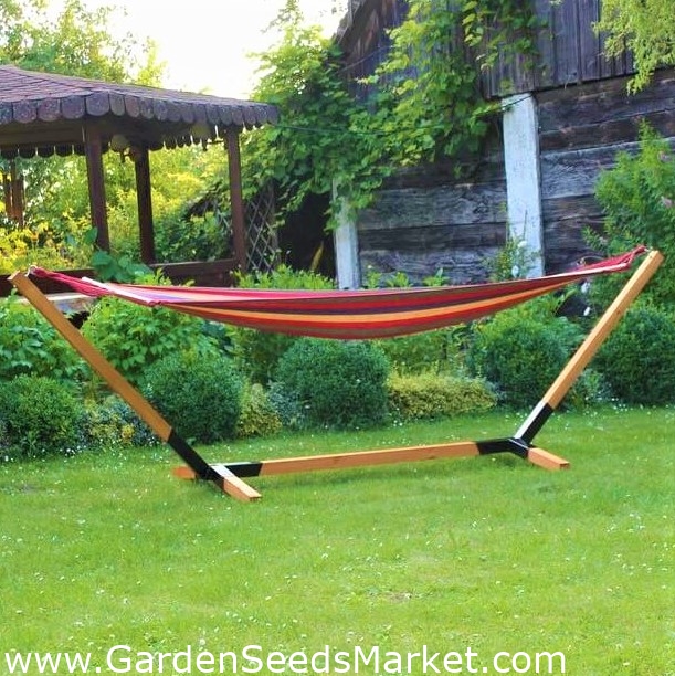 Stojalo za viseče mreže iz obdelanega lesa + platnena viseča mreža  BREZPLAČNO - 320 x 90 x 120 cm - – Garden Seeds Market | Brezplačna dostava