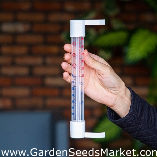 Бял външен термометър с прозрачна скала - 230 х 26 мм - – Garden Seeds  Market | Безплатна доставка